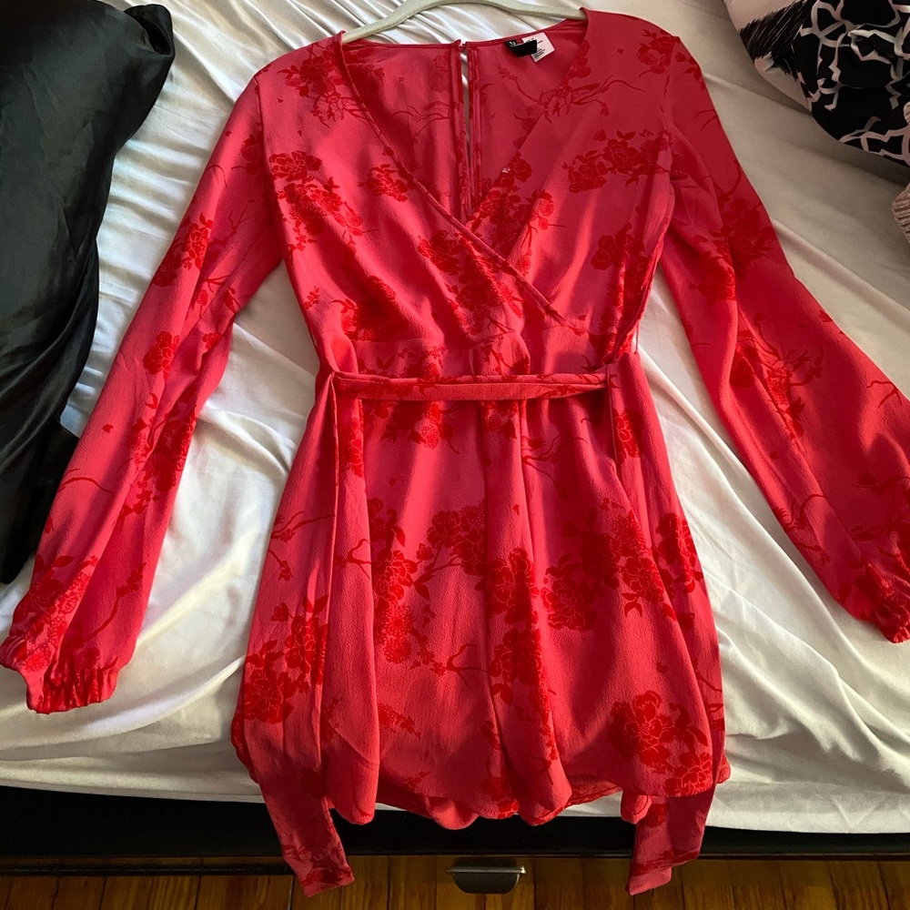 h&m longsleeve pink floral romper